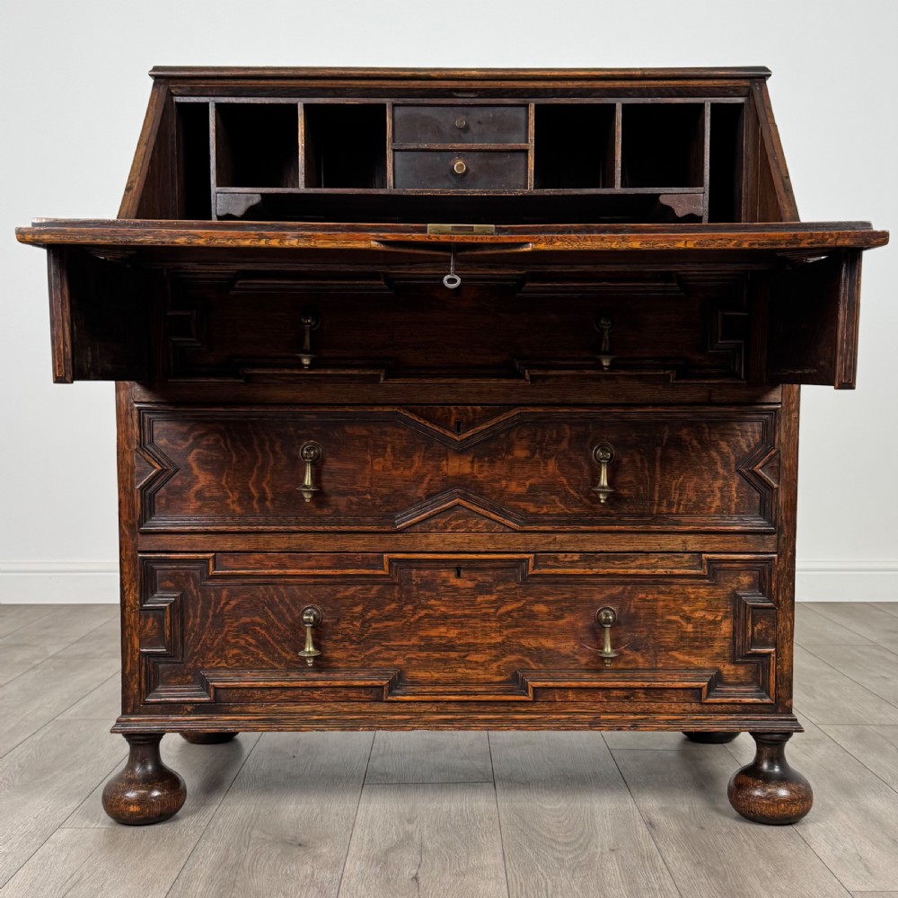 Antique 20th Century Fine Quality Jacobean Bureau In Oak View II