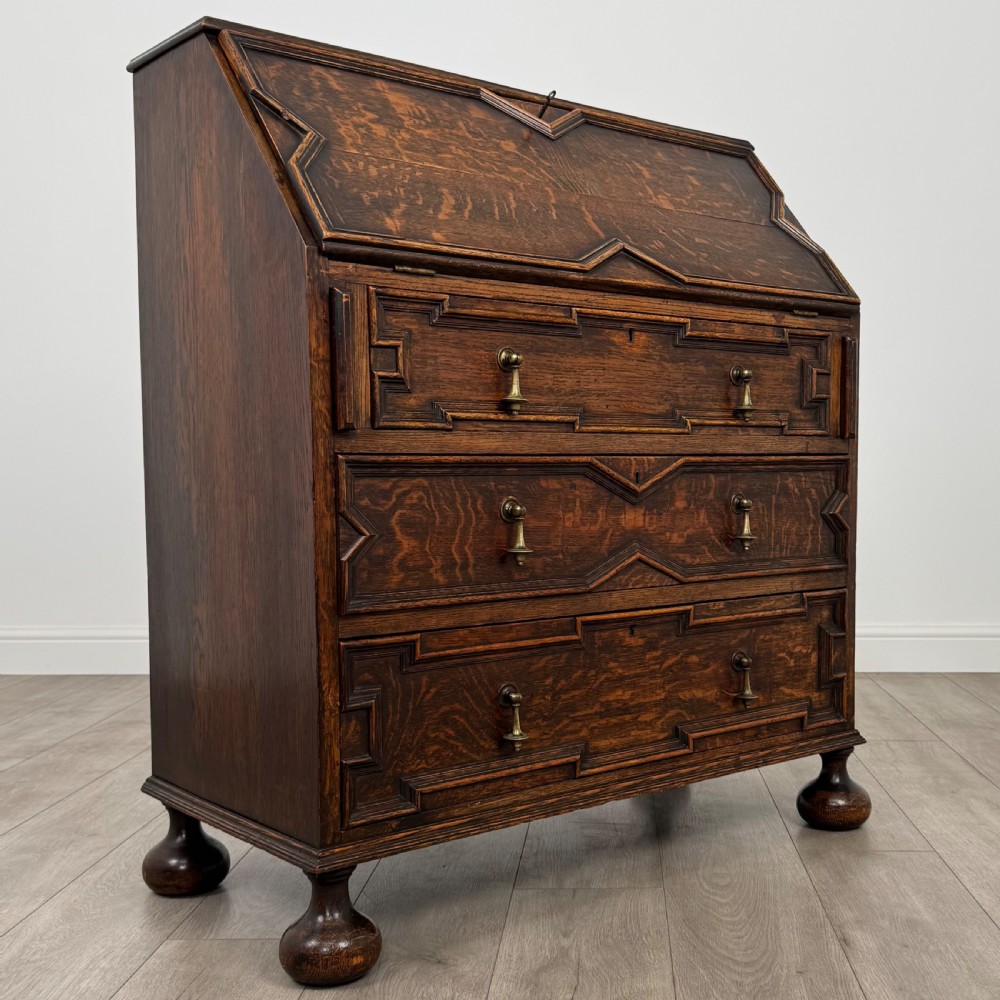 Antique 20th Century Fine Quality Jacobean Bureau In Oak View IX
