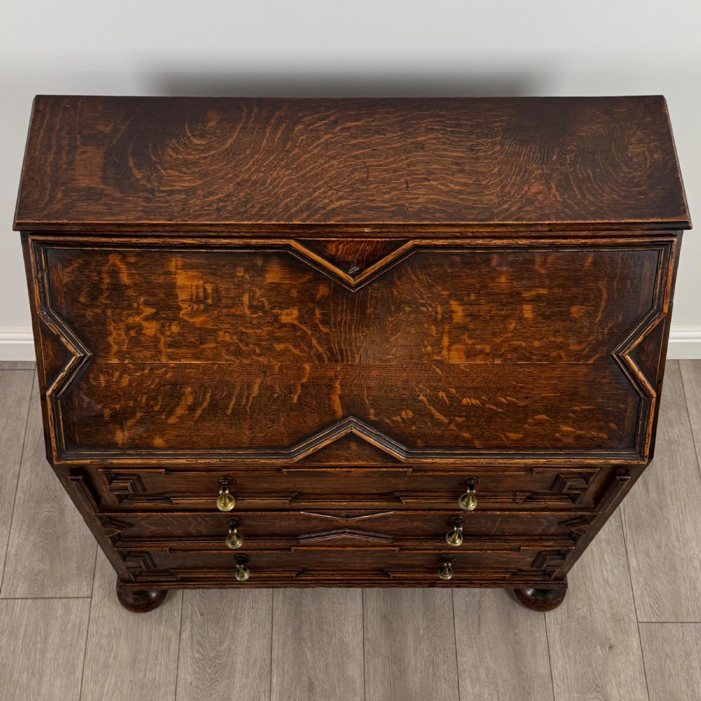 Antique 20th Century Fine Quality Jacobean Bureau In Oak View X
