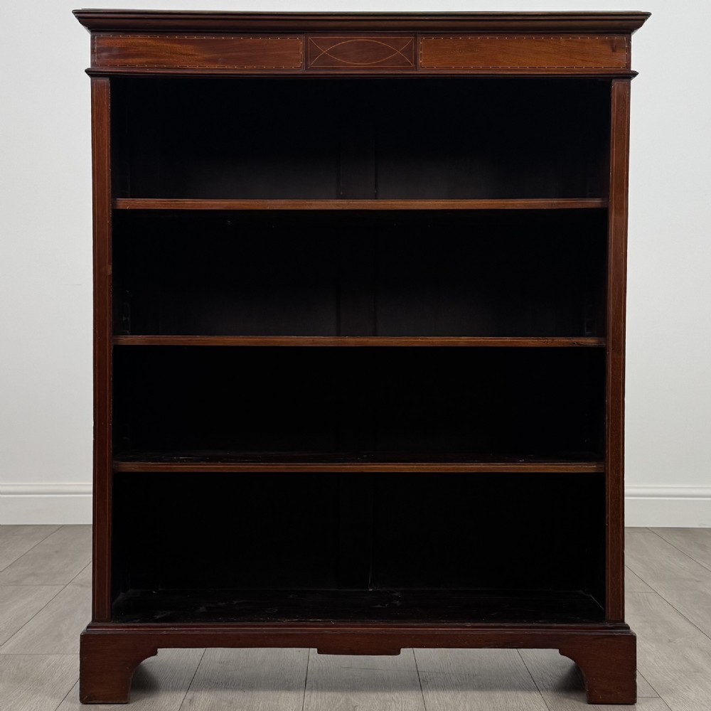  Antique 19th Century Inlaid Open Bookcase In Mahogany  View II