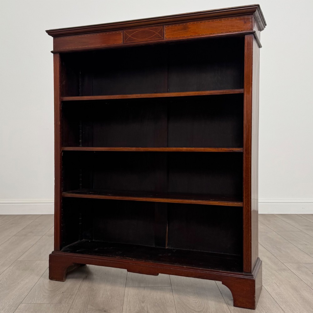  Antique 19th Century Inlaid Open Bookcase In Mahogany  View III