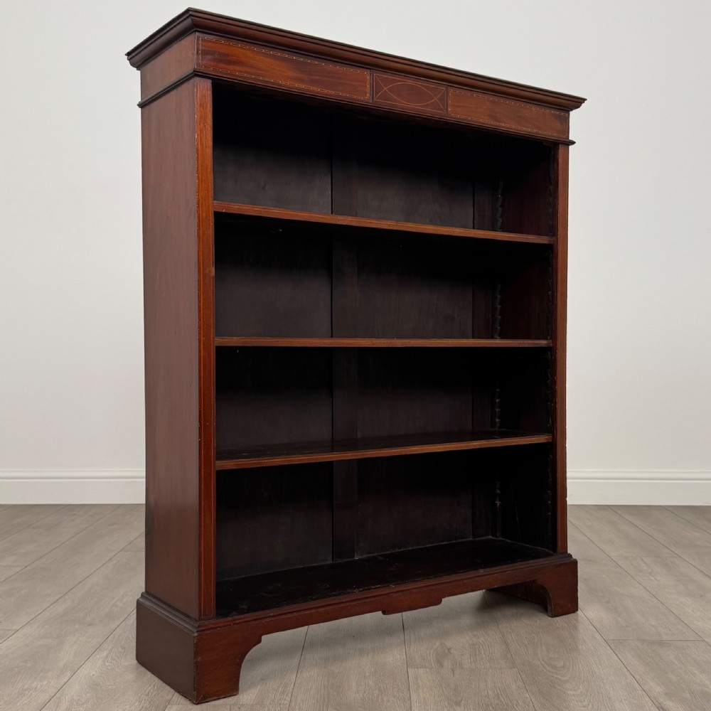  Antique 19th Century Inlaid Open Bookcase In Mahogany  View IX