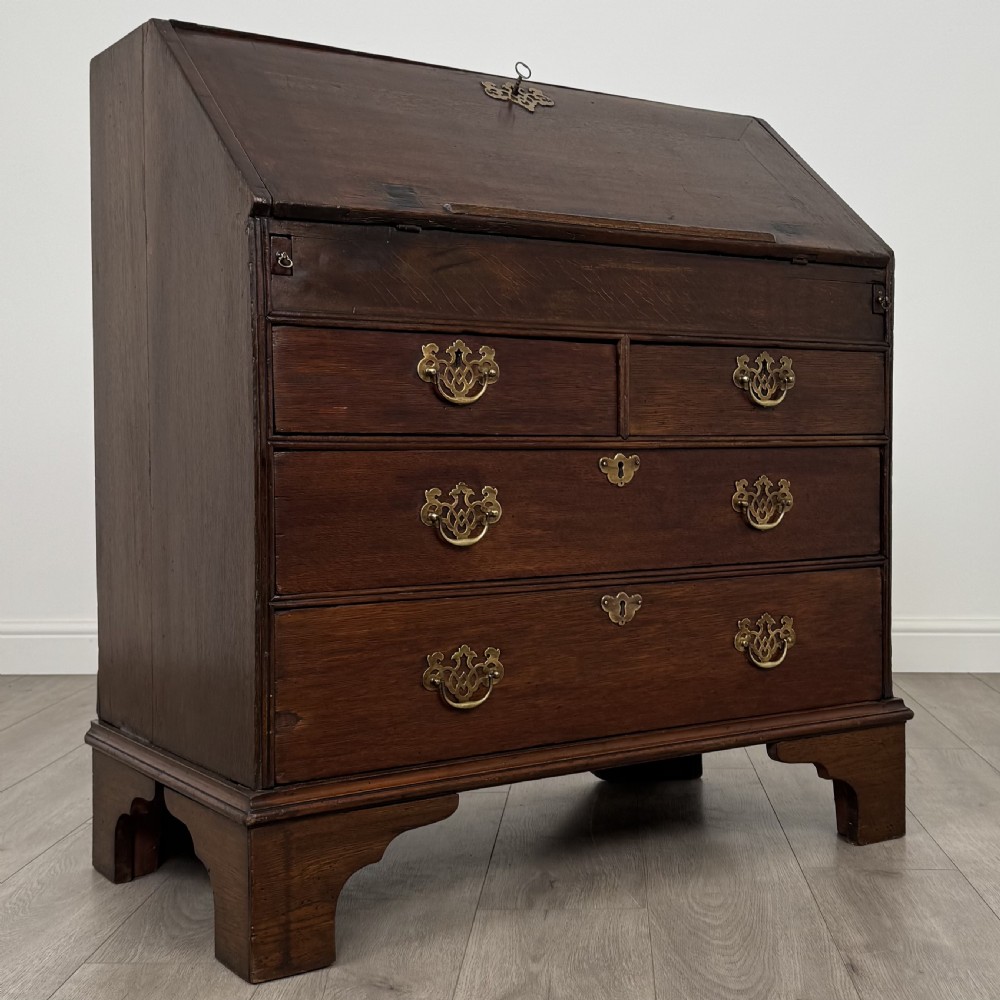  Antique 18th Century Good Quality Bureau In Oak  View X