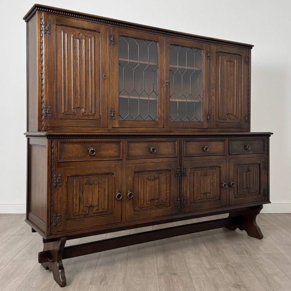 Antique 20th Century Good Quality Linenfold Dresser In Oak  View X