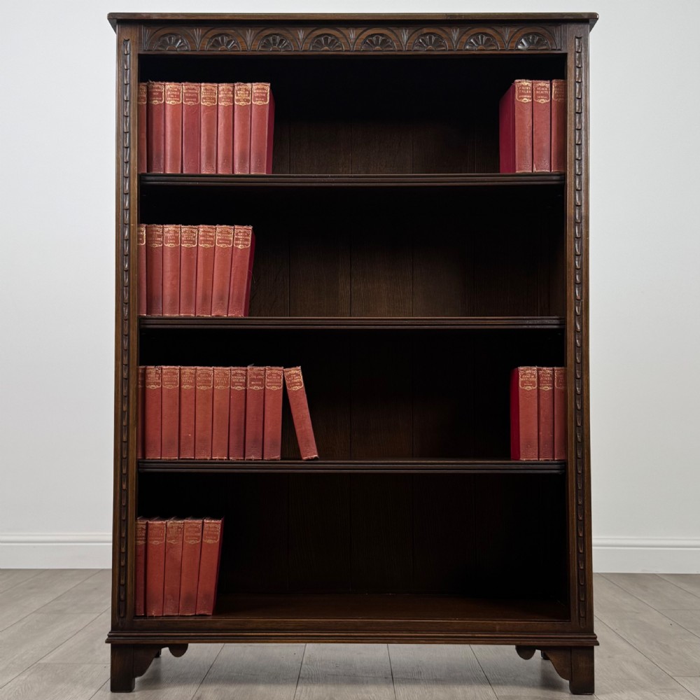 Antique 20th Century Carved Oak Open Bookcase 