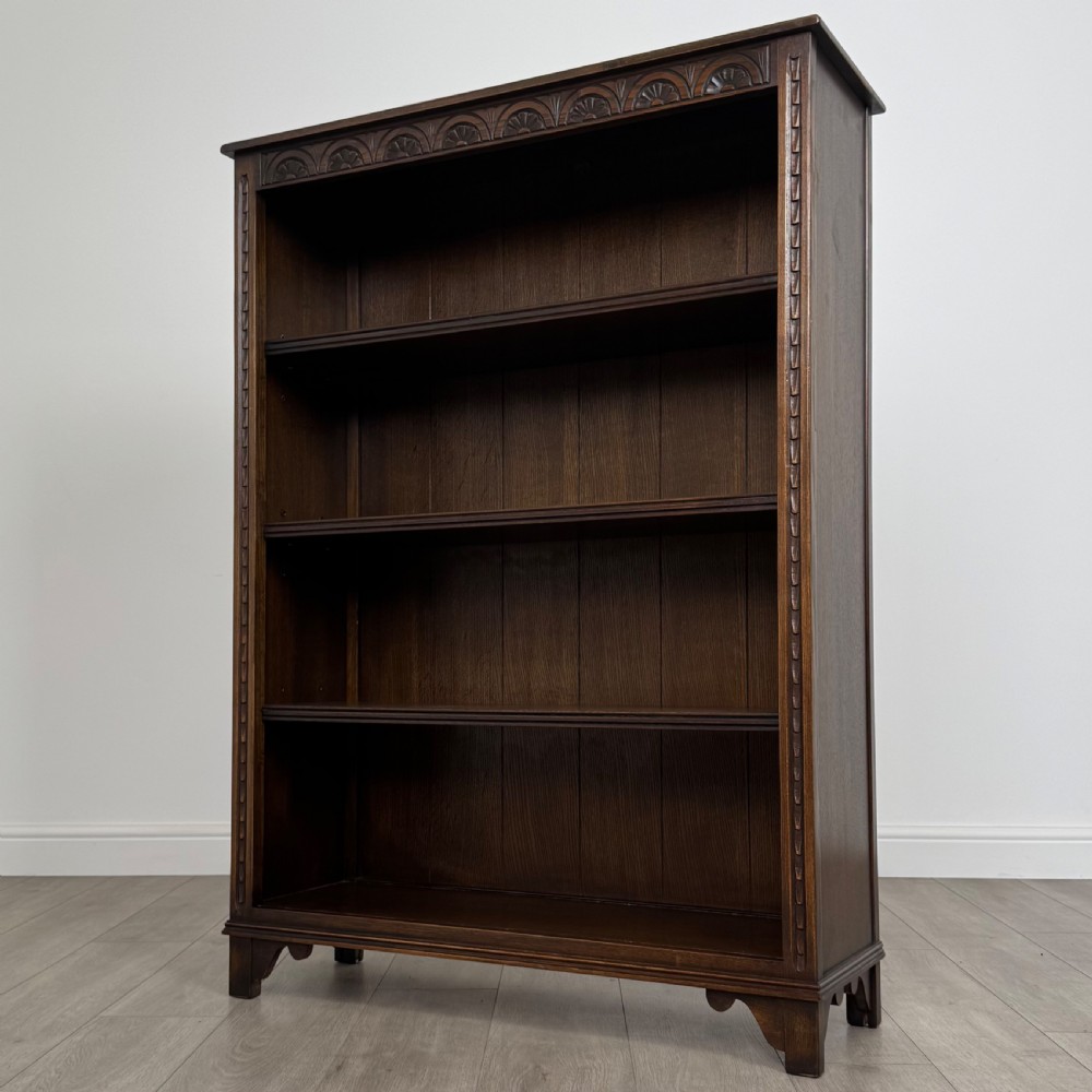 Antique 20th Century Carved Oak Open Bookcase  View III