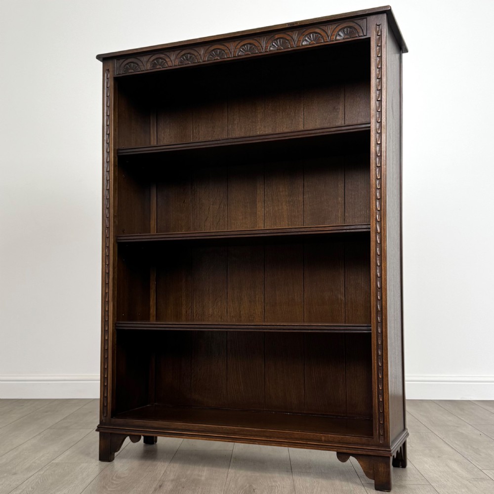 Antique 20th Century Carved Oak Open Bookcase  View IV