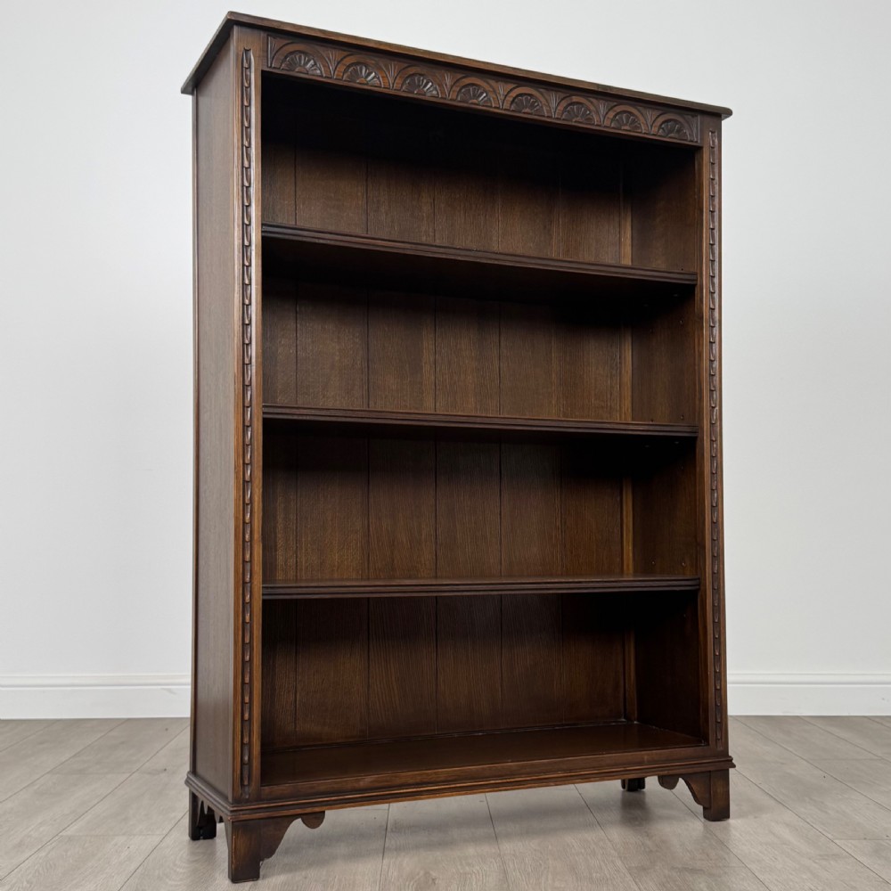 Antique 20th Century Carved Oak Open Bookcase  View X