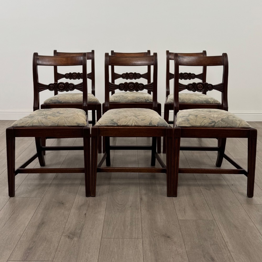 Antique 18th Century Regency Set of 6 Mahogany Dining Chairs 