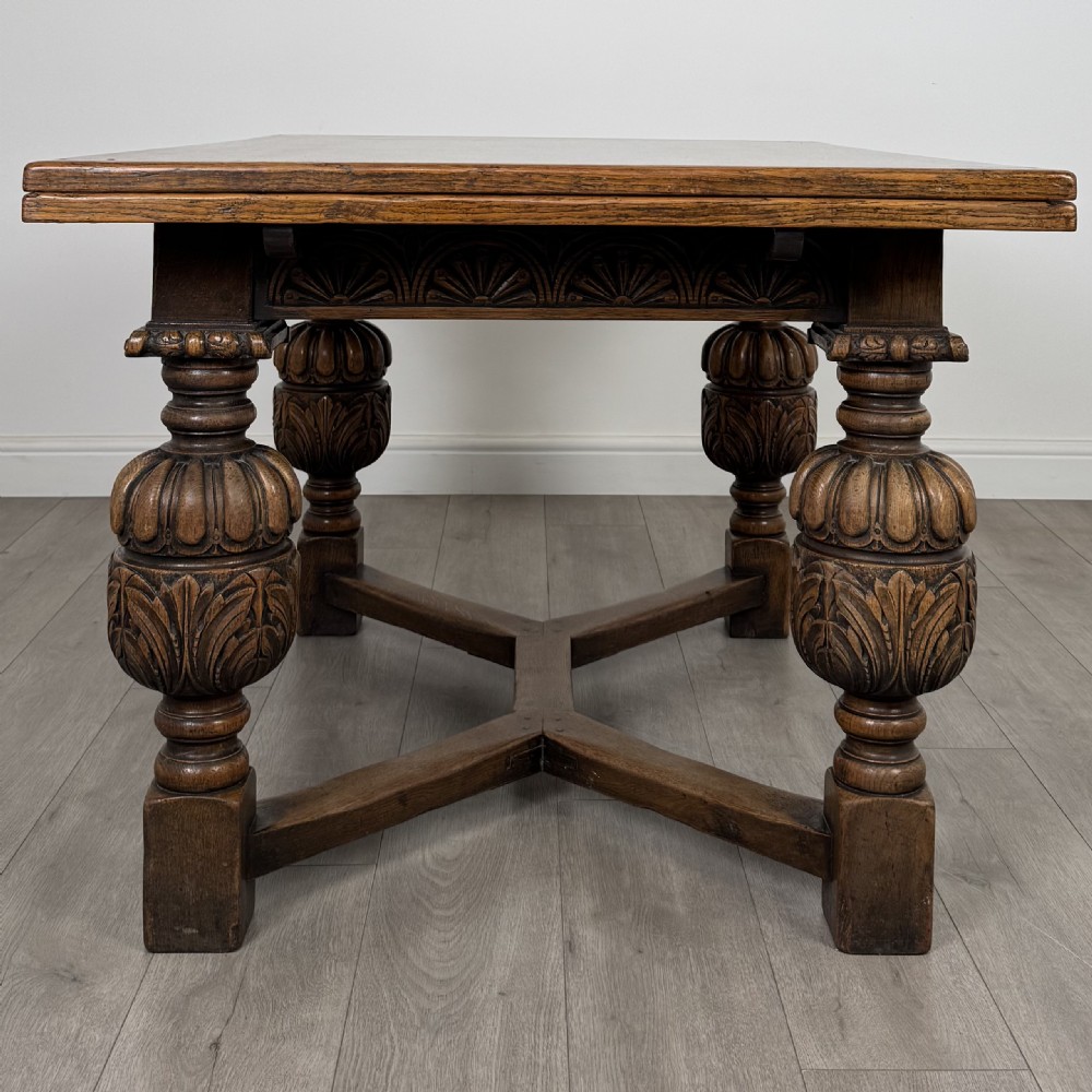  Antique 20th Century Dining Table With 8 Dining Chairs In Oak View XV