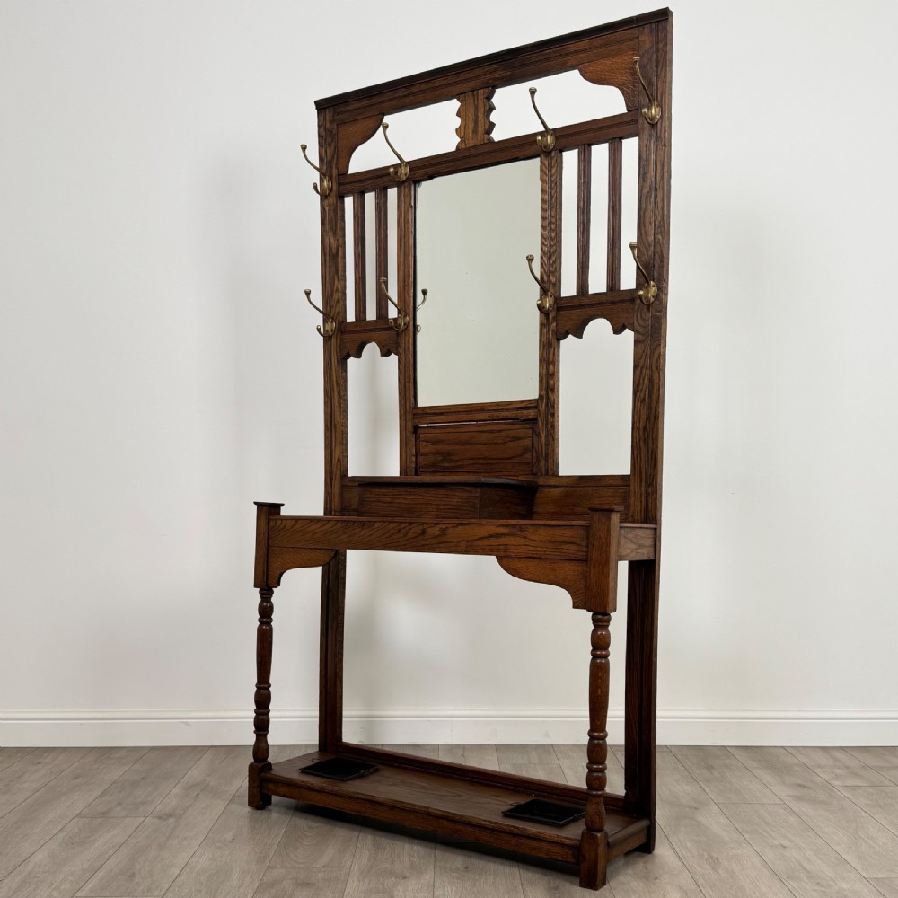 Antique 20th Century Good Quality Hall Stand In Oak View II