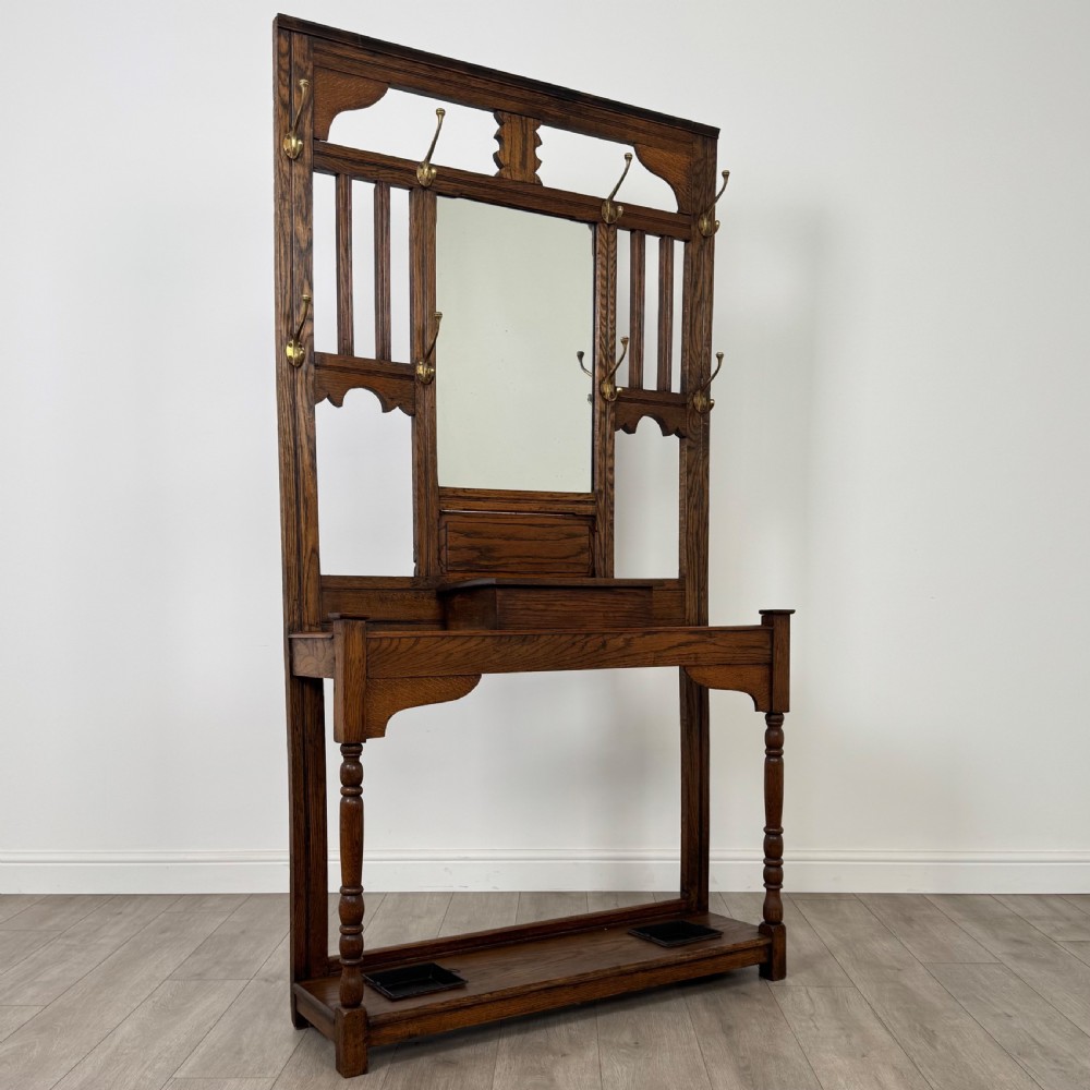 Antique 20th Century Good Quality Hall Stand In Oak View VIII