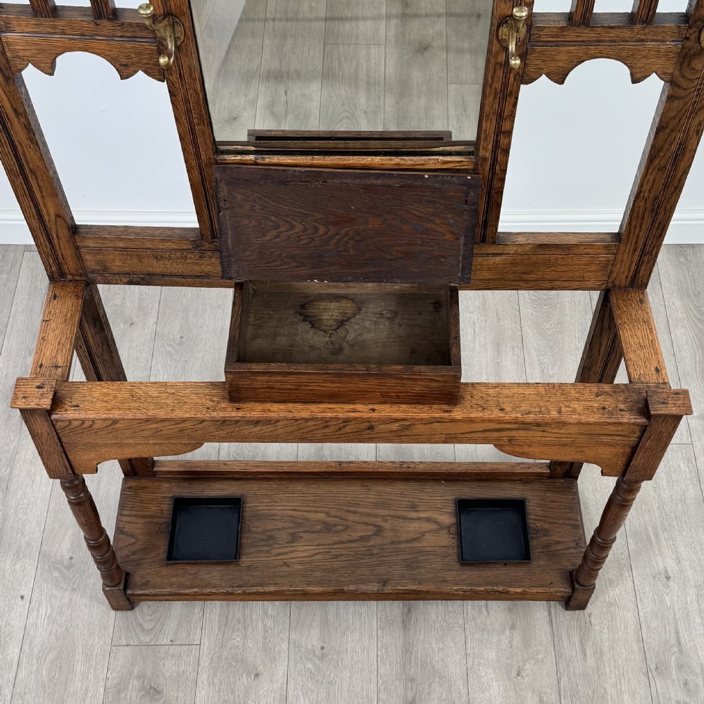 Antique 20th Century Good Quality Hall Stand In Oak View IX