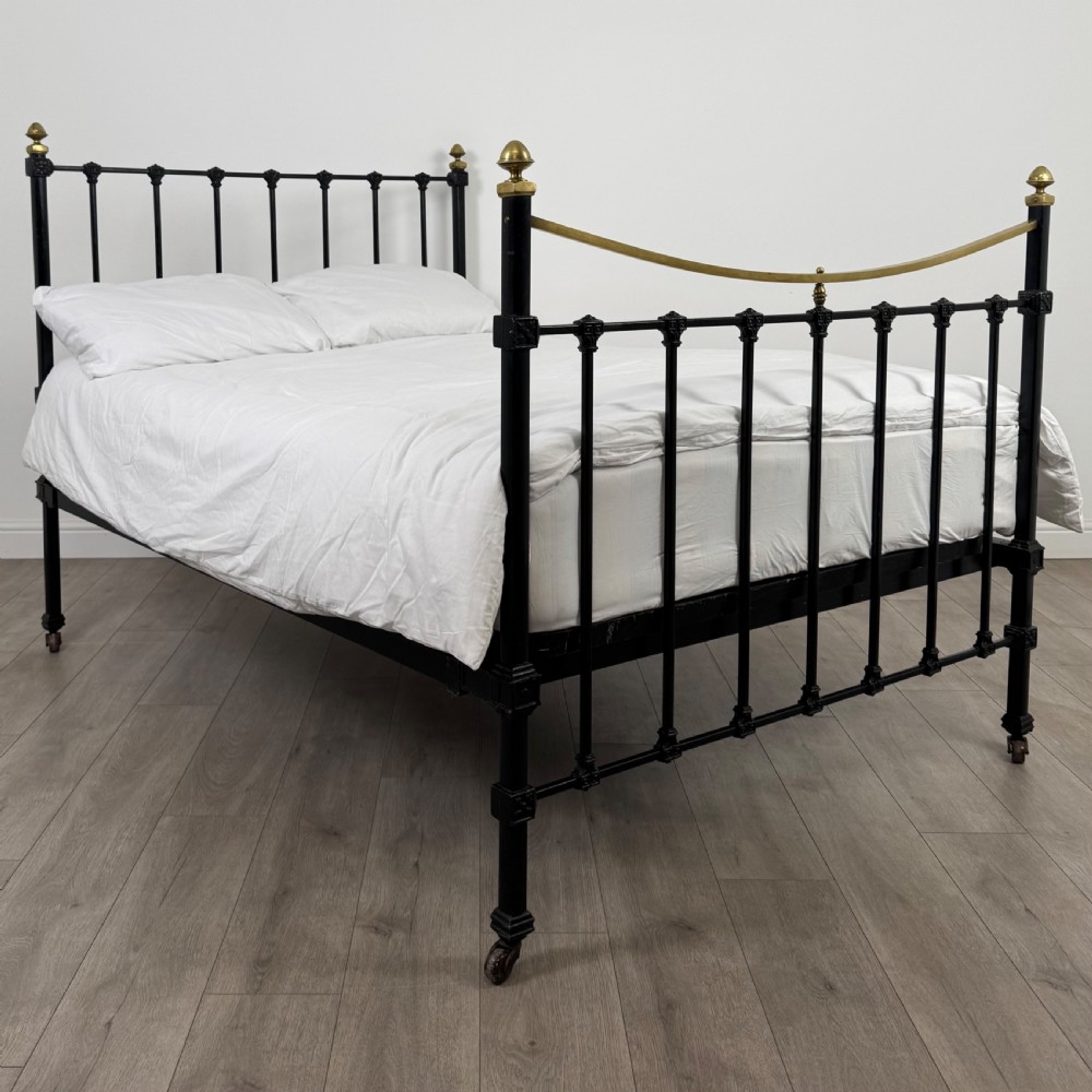 Antique 19th Century Fine Quality Brass And Iron Double Bed