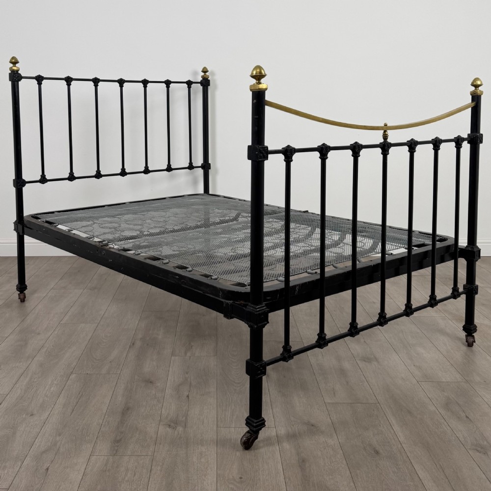 Antique 19th Century Fine Quality Brass And Iron Double Bed View II