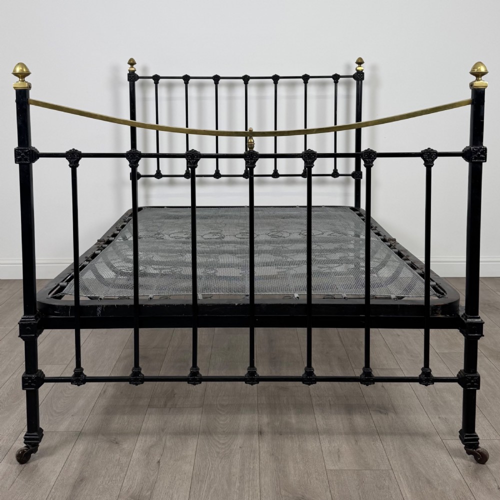 Antique 19th Century Fine Quality Brass And Iron Double Bed View III