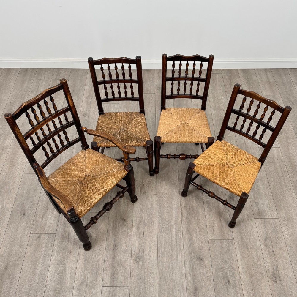 Antique 19th Century Set Of 8 Spindle Back Dining Chairs In Oak  View IX