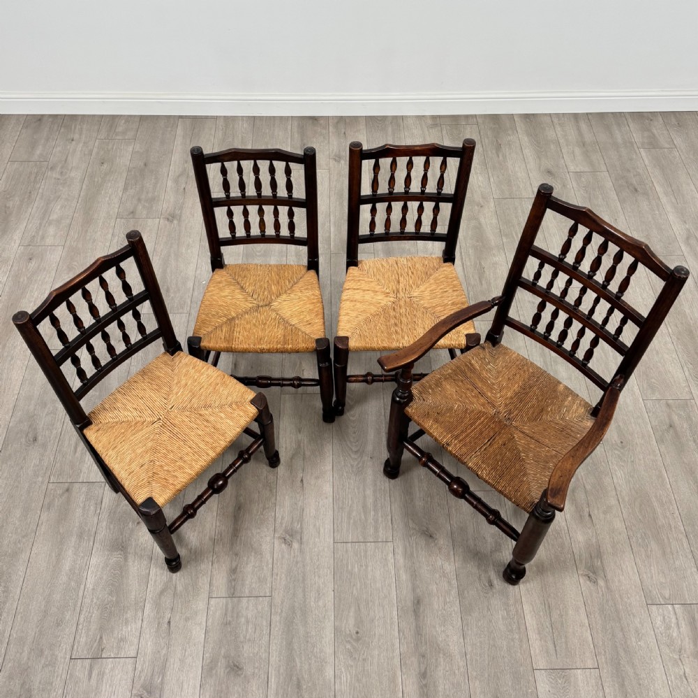 Antique 19th Century Set Of 8 Spindle Back Dining Chairs In Oak  View X