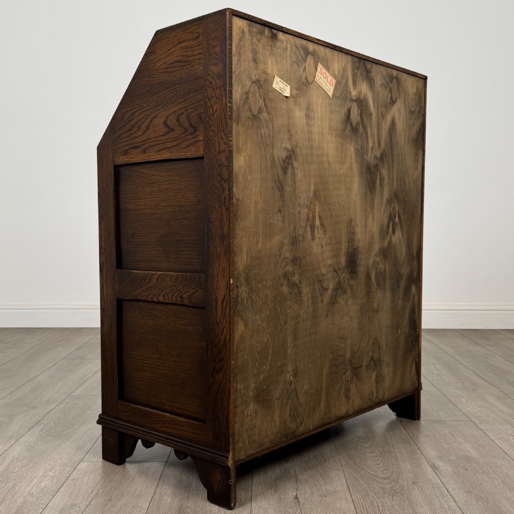 Antique 20th Century Good Quality Linenfold Bureau In Oak  View V