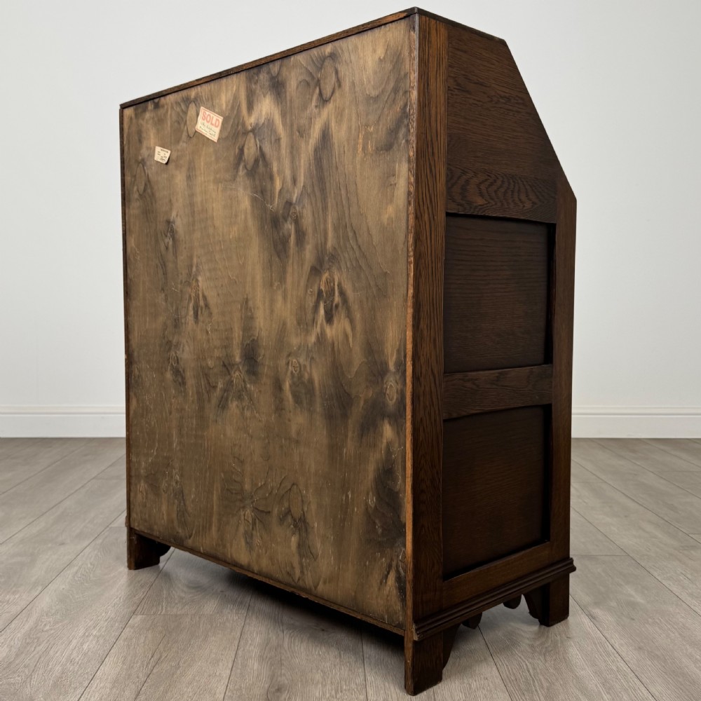 Antique 20th Century Good Quality Linenfold Bureau In Oak  View VII