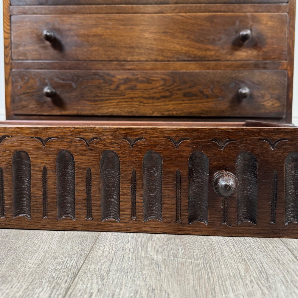 Antique 20th Century Good Quality Linenfold Bureau In Oak  View XIII