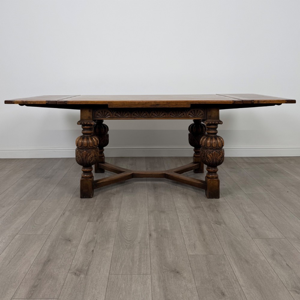  Antique 20th Century Fine Quality Draw Leaf Dining Table In Oak  View II