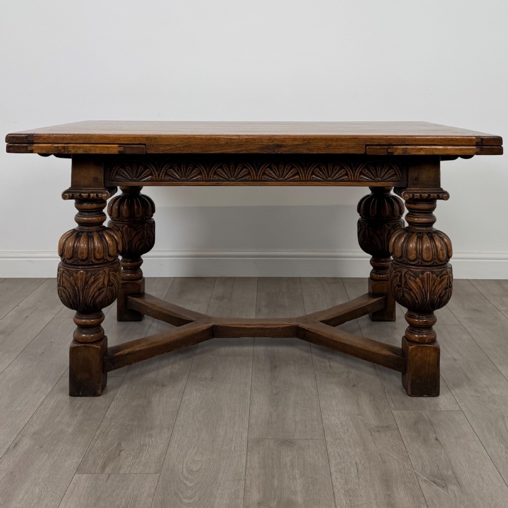  Antique 20th Century Fine Quality Draw Leaf Dining Table In Oak  View III