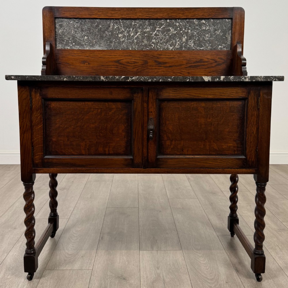 Antique 20th Century Marble Top Washstand In Oak