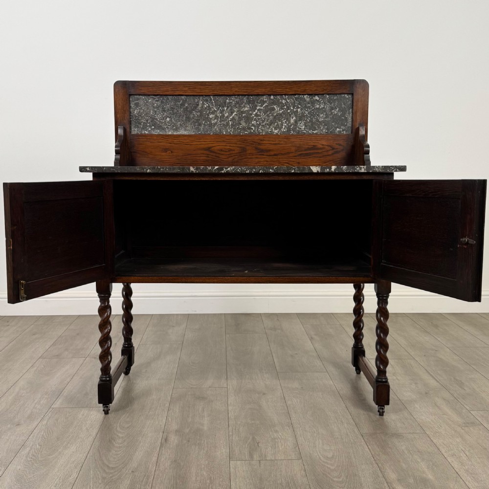 Antique 20th Century Marble Top Washstand In Oak View II