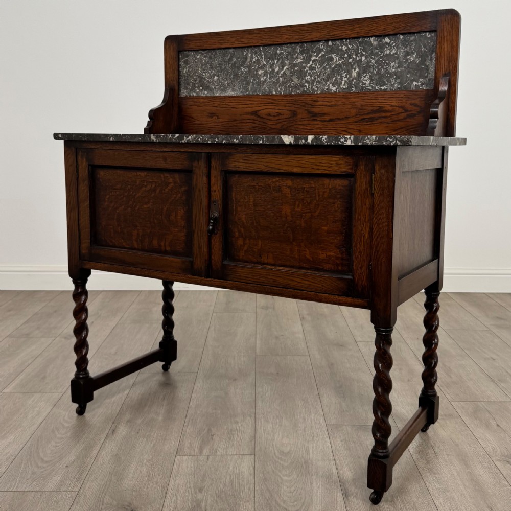 Antique 20th Century Marble Top Washstand In Oak View III