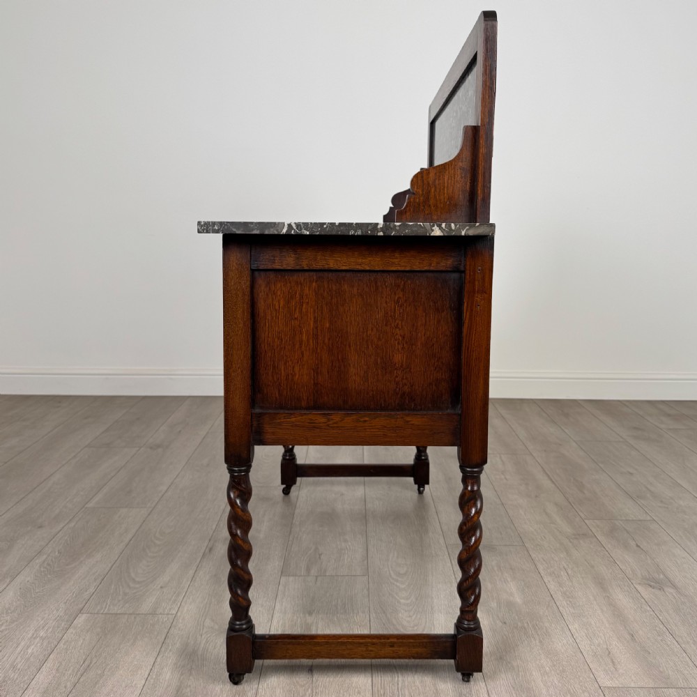 Antique 20th Century Marble Top Washstand In Oak View IV
