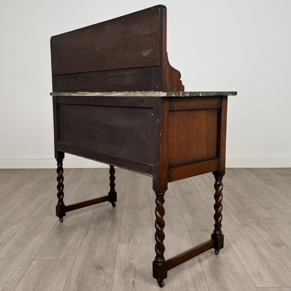 Antique 20th Century Marble Top Washstand In Oak View VII