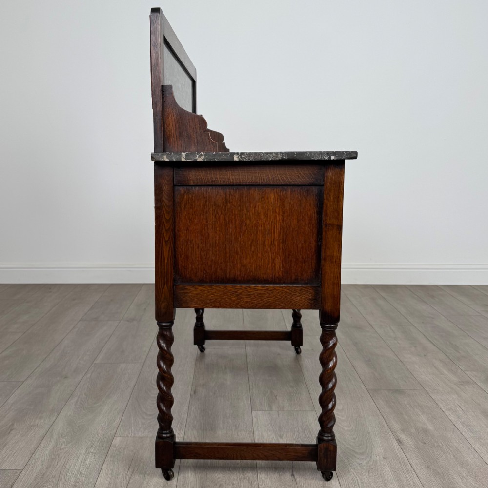 Antique 20th Century Marble Top Washstand In Oak View VIII