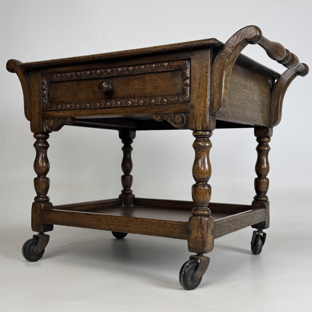  Antique 20th Century Oak Coffee Table On Casters  View II