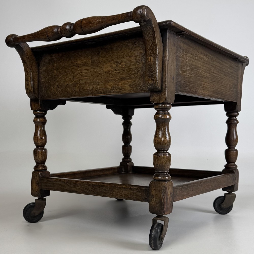  Antique 20th Century Oak Coffee Table On Casters  View IV