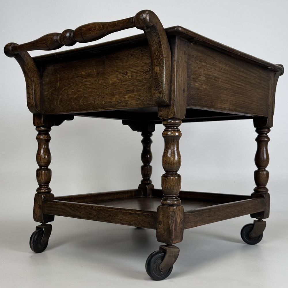  Antique 20th Century Oak Coffee Table On Casters  View V