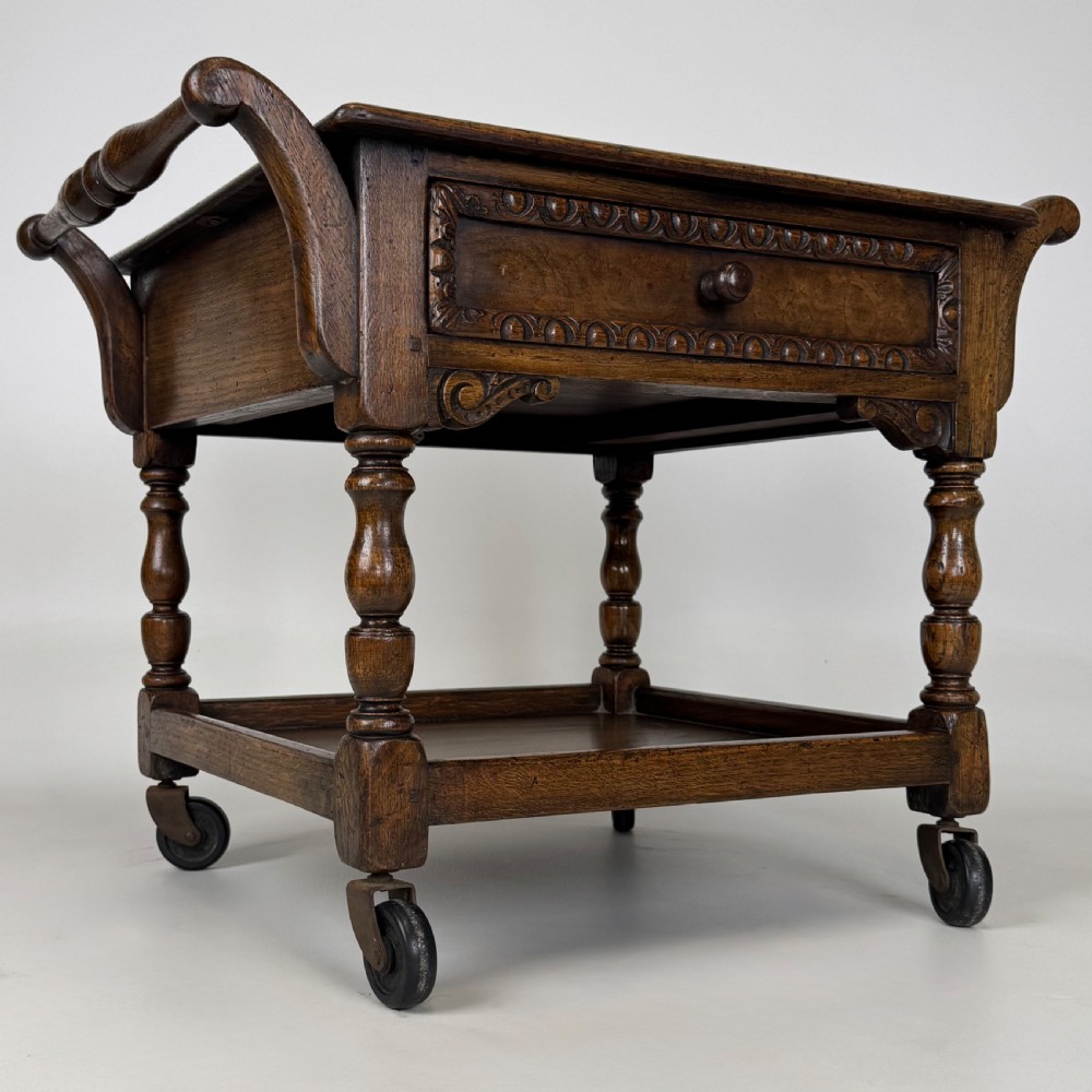  Antique 20th Century Oak Coffee Table On Casters  View IX