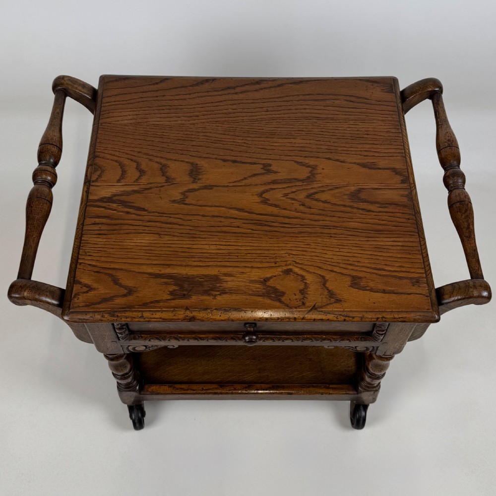  Antique 20th Century Oak Coffee Table On Casters  View XI