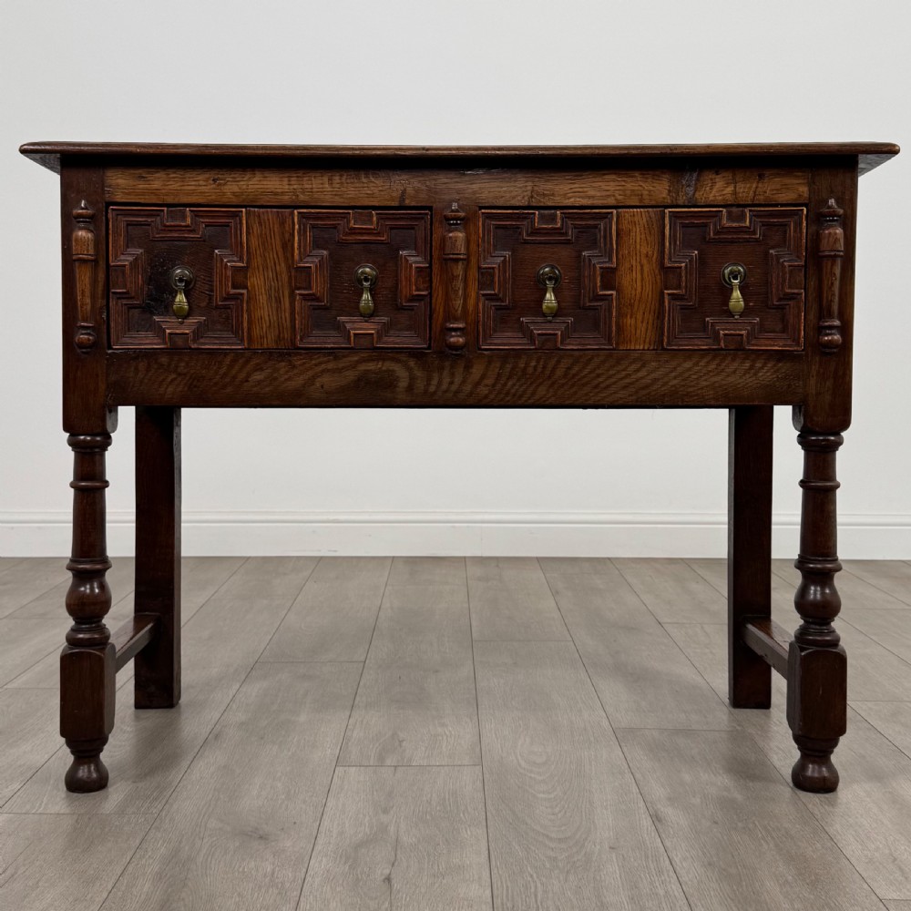 Antique 18th Century Jacobean Geometric Dresser Base In Oak