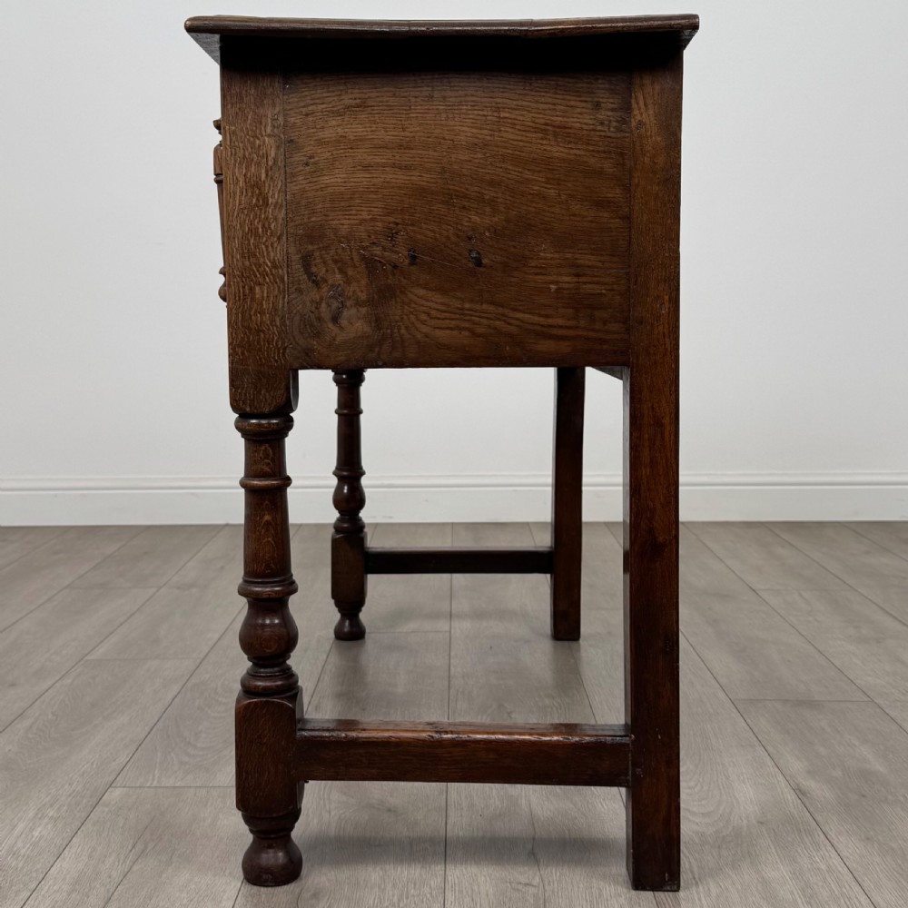 Antique 18th Century Jacobean Geometric Dresser Base In Oak View III