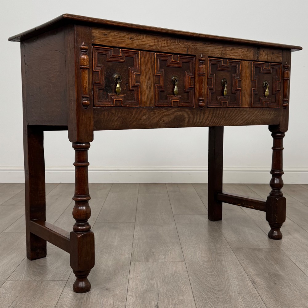 Antique 18th Century Jacobean Geometric Dresser Base In Oak View IX