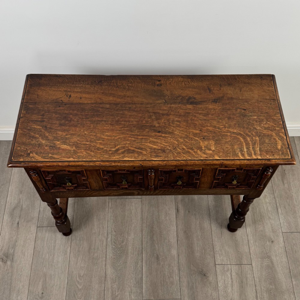 Antique 18th Century Jacobean Geometric Dresser Base In Oak View X