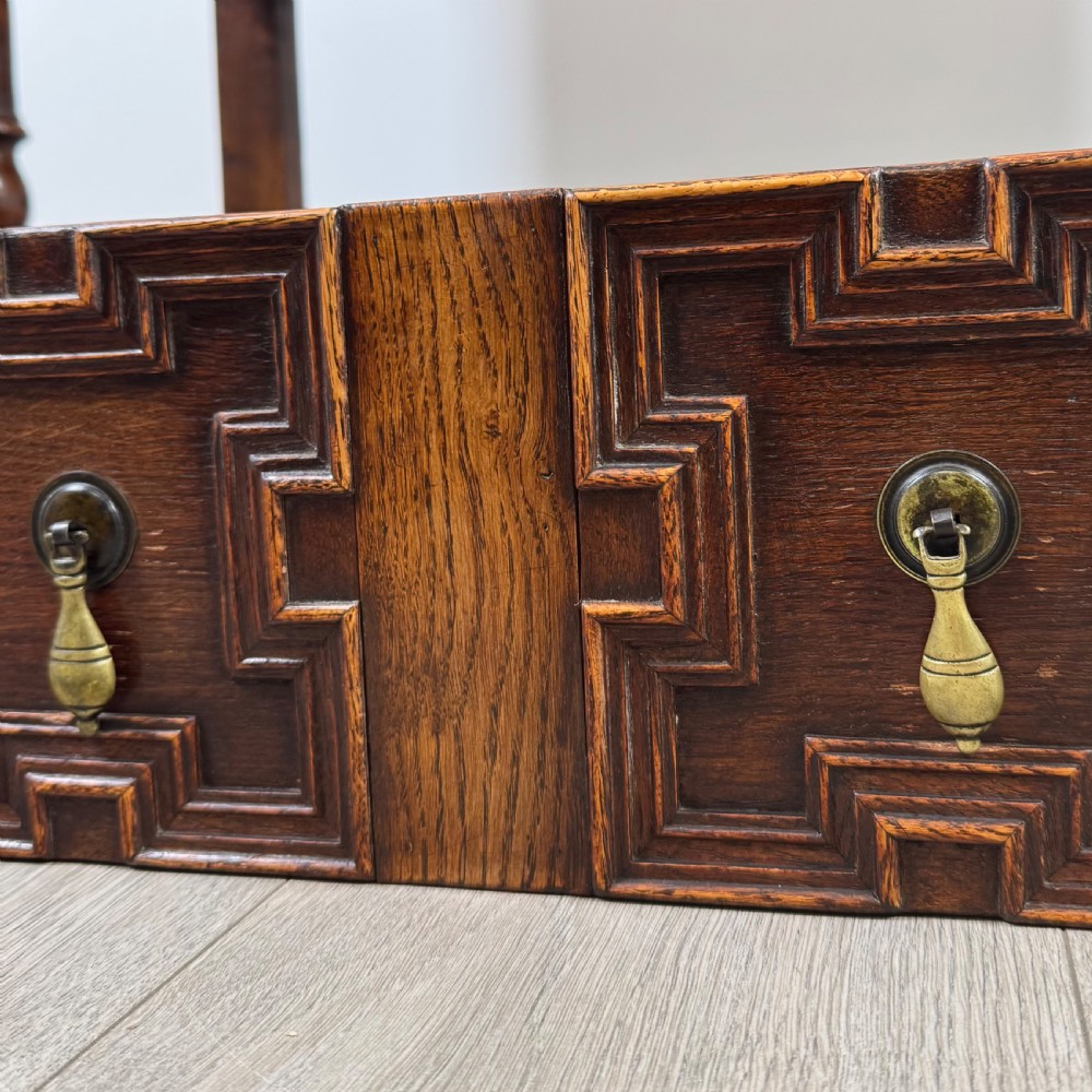 Antique 18th Century Jacobean Geometric Dresser Base In Oak View XII