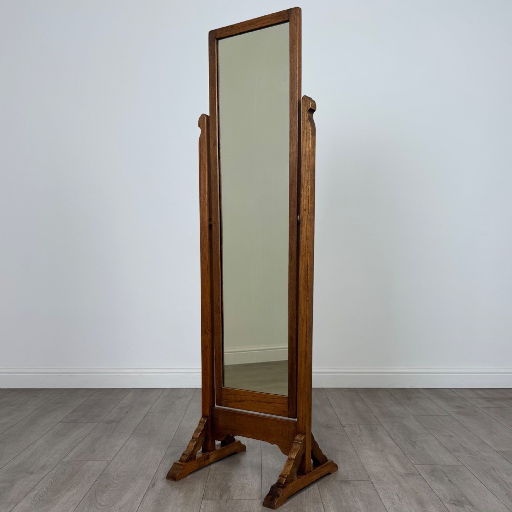 Antique 20th Century Good Quality Cheval Mirror In Oak 