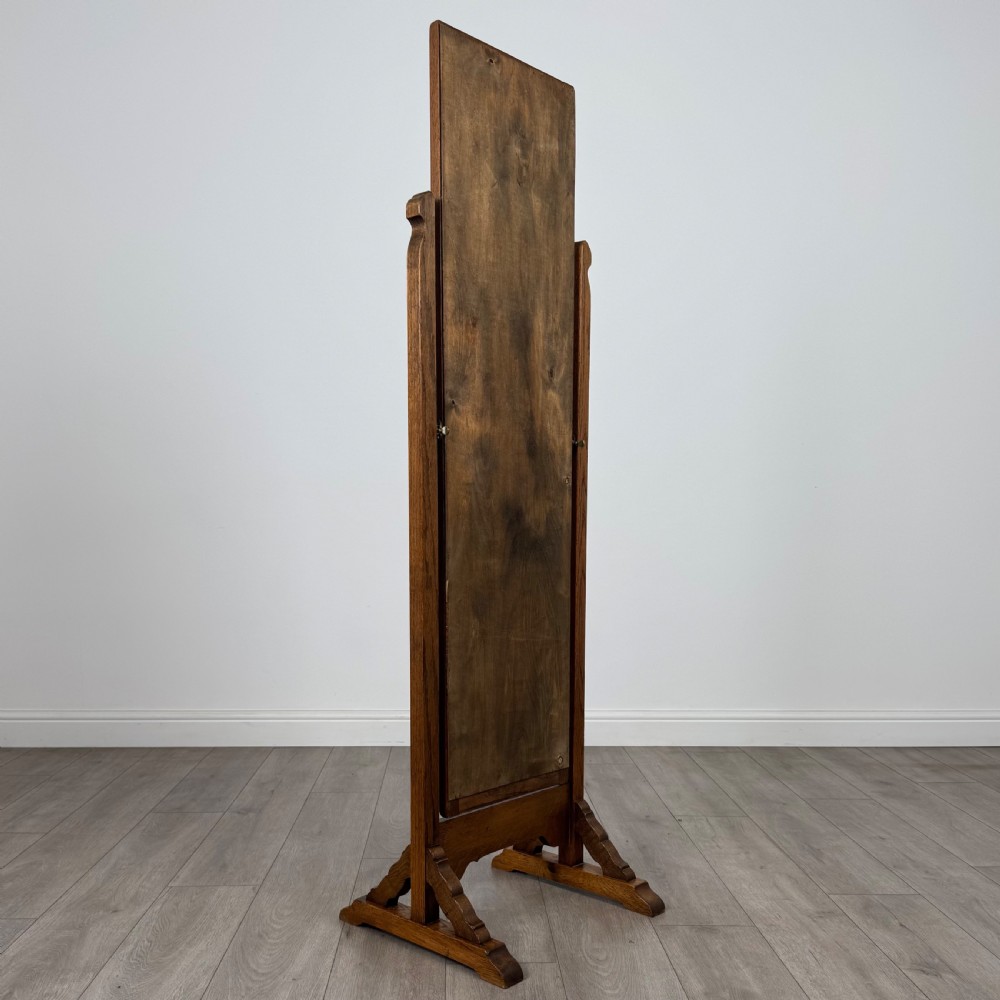 Antique 20th Century Good Quality Cheval Mirror In Oak  View III