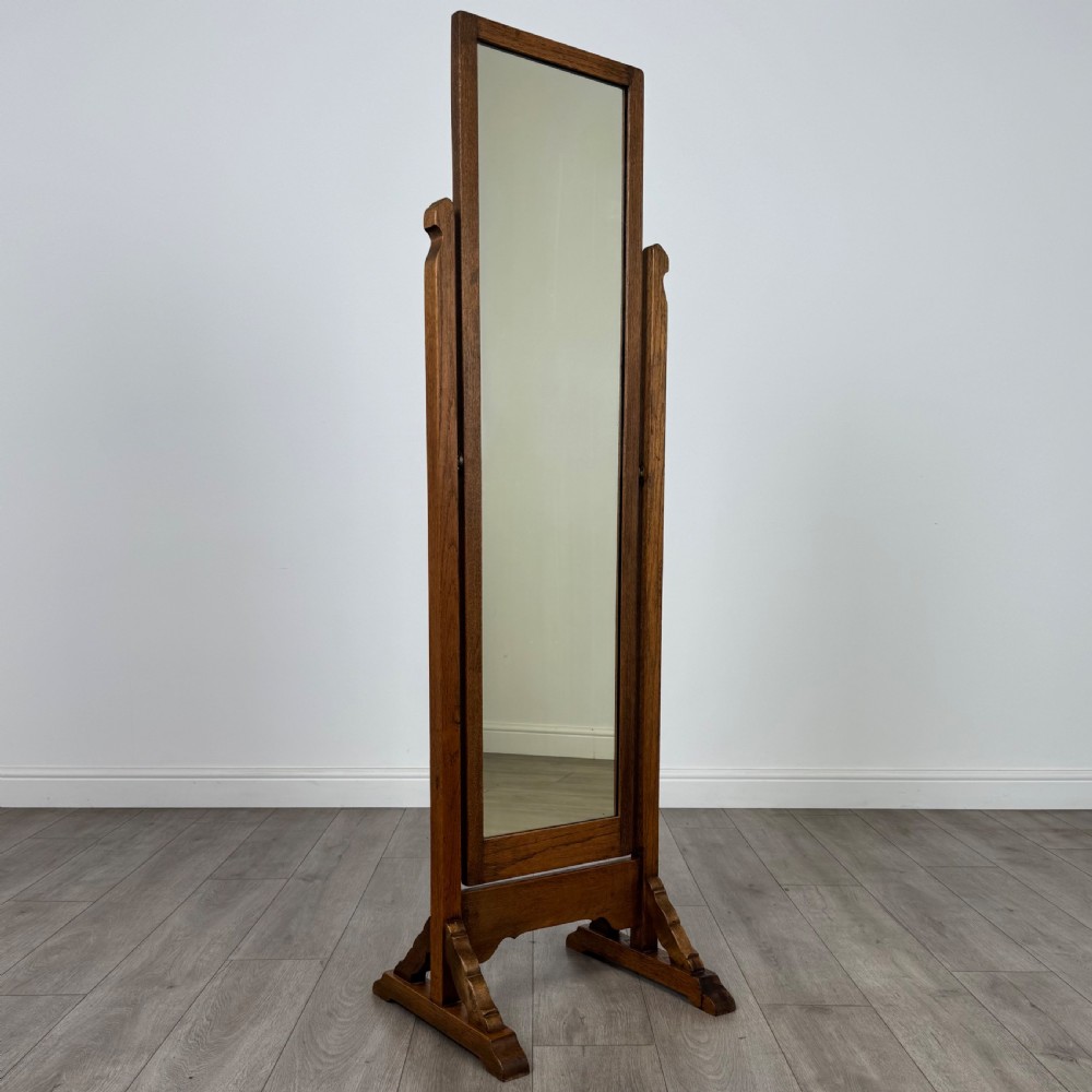 Antique 20th Century Good Quality Cheval Mirror In Oak  View VIII