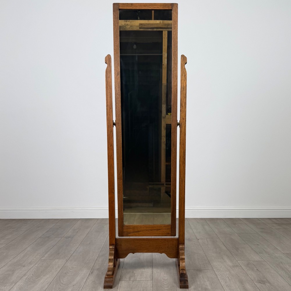 Antique 20th Century Good Quality Cheval Mirror In Oak  View IX