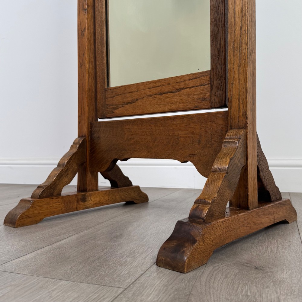 Antique 20th Century Good Quality Cheval Mirror In Oak  View XIII