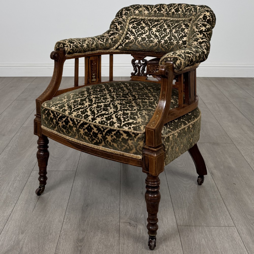 Antique 19th Century Pair Of Inlaid Rosewood Tub Chairs 
 View II