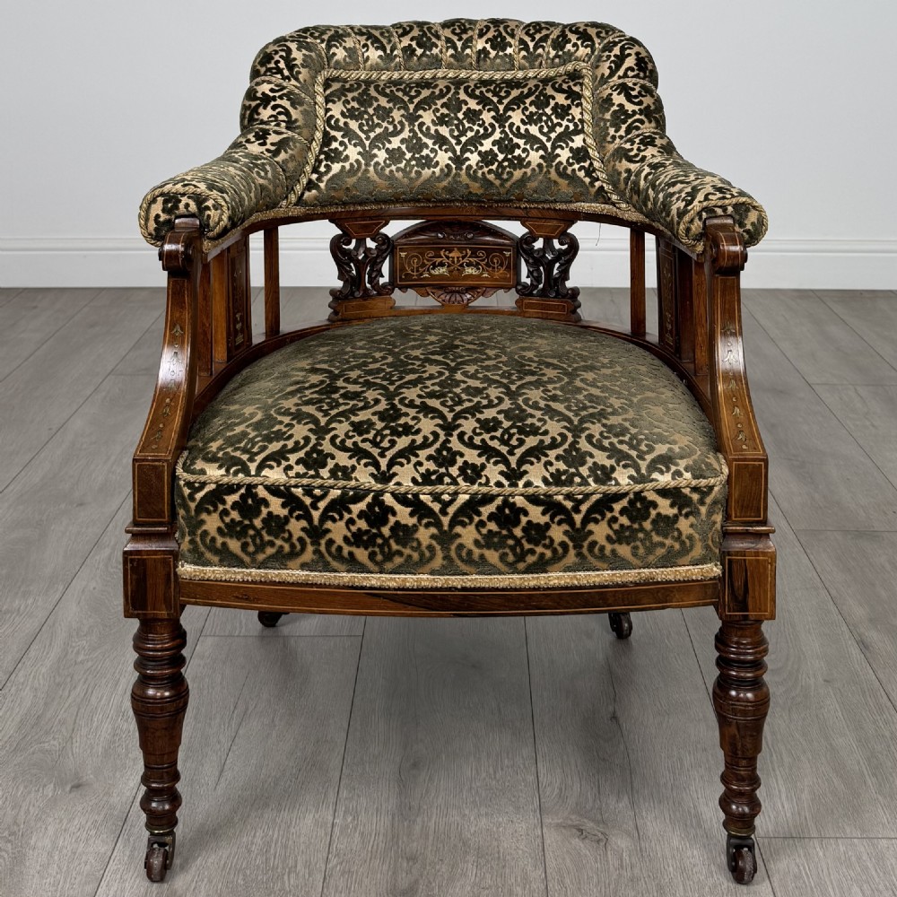 Antique 19th Century Pair Of Inlaid Rosewood Tub Chairs 
 View IX